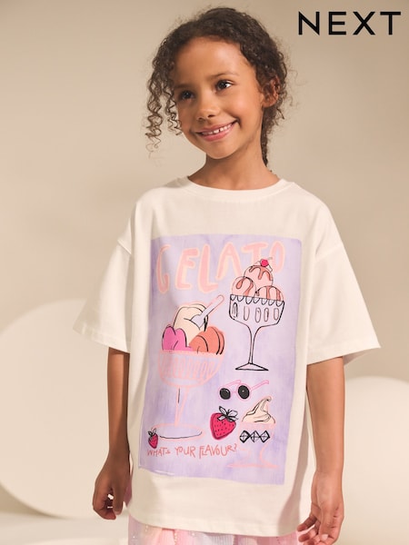 Gelato Ecru White Oversized Graphic Print T-Shirt (3-16yrs) (H12805) | €14 - €22
