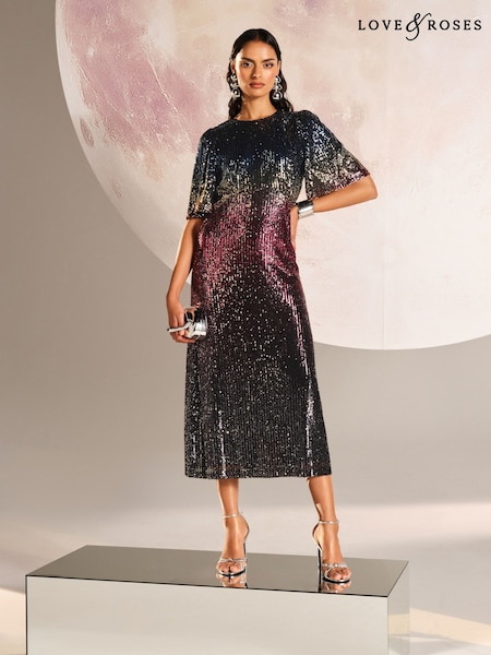 Love & Roses Multi Ombre Sequin Midi Dress (H12823) | €109