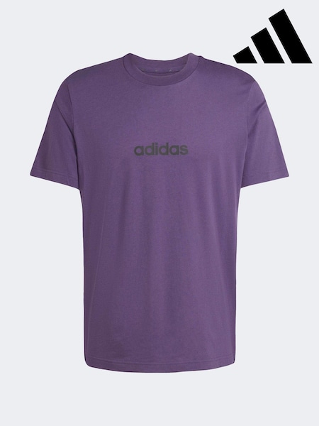 adidas Purple Single Essentials Linear 100% Cotton Jersey T-Shirt (H12842) | €21