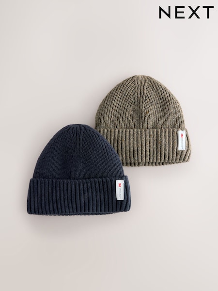 Navy Blue / Neutral Brown Thinsulate Beanie Hats 2 Pack (H12900) | €21