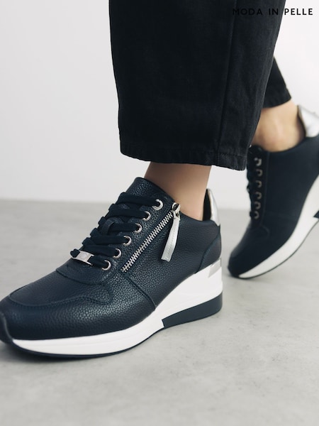 Синий - Moda in Pelle Blue Caspia Lace-Up Wedge Trainers (H12945) | €86