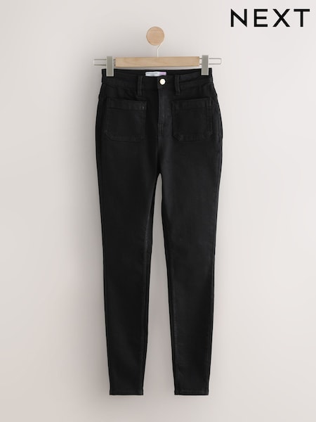 Black Hourglass High Rise Patch Pocket Skinny Jeans (H12981) | €32