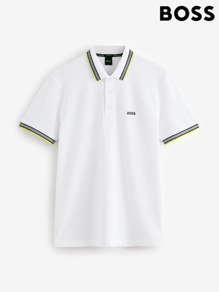 BOSS White Regular Fit Paddy Tipped Collar Polo Shirt (H12998) | €118