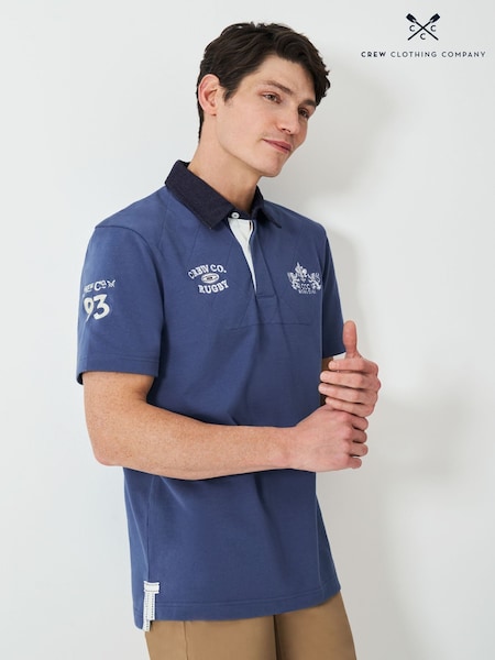 Crew Clothing Blue Embroidered 100% Cotton Rugby Shirt (H13046) | €65