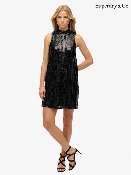 Superdry Black Sl Sequin A Line Mini Dress (H13196) | €114