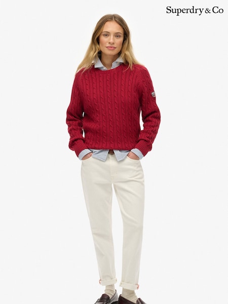 Superdry Bordeaux Red Slouchy Cable Knit Jumper (H13214) | €58