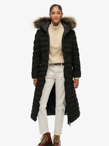Superdry Black Fuji Faux Fur Hooded Longline Coat (H13220) | €154