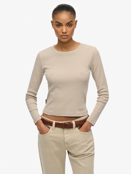 Superdry Nude Athletic Essentials Logo Garment Dyed Ribbed Top (H13238) | R$ 265