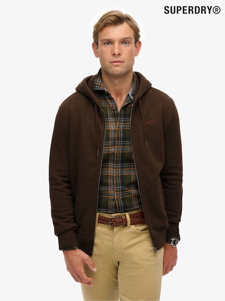 Superdry Brown Essential Logo Half Brushed Zip Hoodie (H13249) | €80