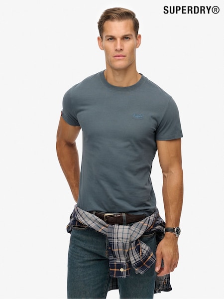 Greyish Blue - Superdry Essential Logo Embroidery T-Shirt (H13272) | R$ 195