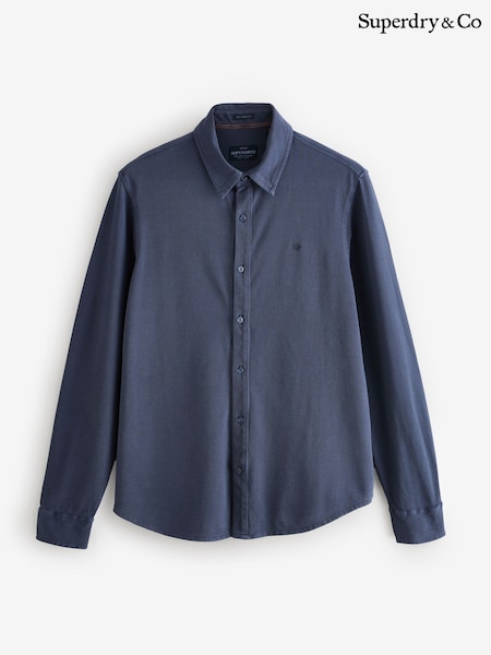 Superdry Sailing Navy Vintage Destroy Pique Long Sleeve Shirt (H13286) | €51