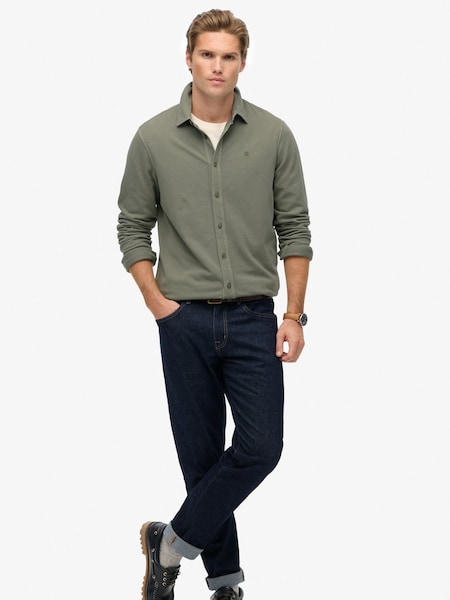 Grün - Superdry Vintage Destroy Pique Long Sleeve Shirt (H13293) | 61 €