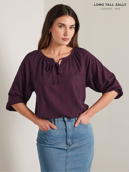 סגול - Long Tall Sally Boho Linen Top (H13374) | ‏151‏₪