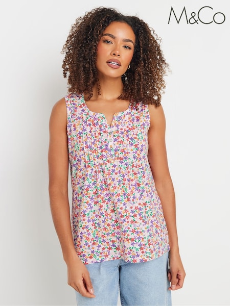 M&Co Pink Sleeveless 100% Cotton Henley Vest (H13390) | 1,202 UAH