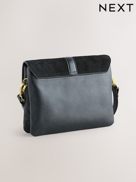 Black Leather Croc Effect Cross-Body Bag (H13396) | €61.50