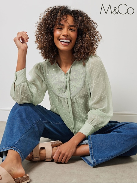 ירוק - M&Co Long Sleeve Boho Blouse (H13398) | ‏181‏₪
