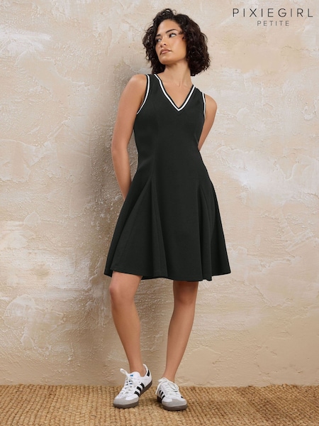 PixieGirl Petite Black Stripe Trim Flippy Mini Dress (H13436) | ₪176