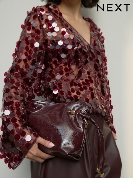 Burgundy Ruched Clutch Bag (H13492) | €36