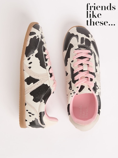 Friends Like These Cow Print Slim Runner Lace-Up Retro Gumsole Sports Trainers (H13594) | €49