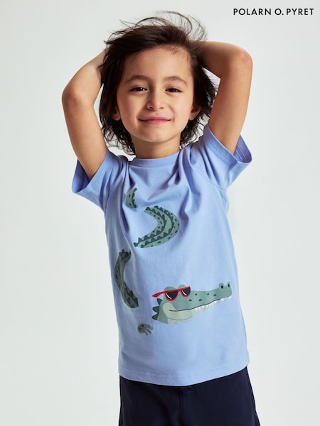 Polarn O Pyret Blue Crocodile Print 100% Organic Cotton T-Shirt (H13657) | 841 UAH