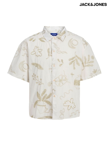 JACK & JONES White Oversized 100% Cotton Embroidered Shirt (H13700) | €64