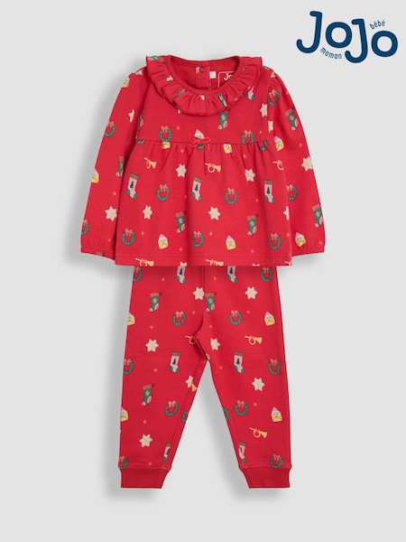 JoJo Maman Bébé Red Christmas Christmas Printed Pretty Jersey Pyjamas (H13717) | R$ 225