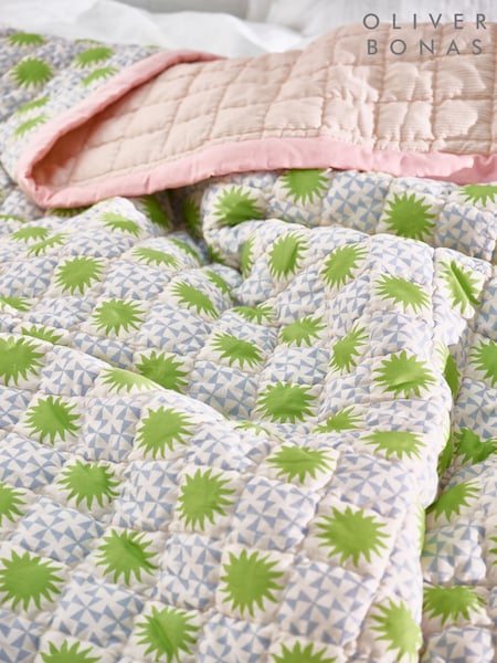 Oliver Bonas Pink Marina Sun Tile Reversible Cotton Bedspread (H13730) | €204