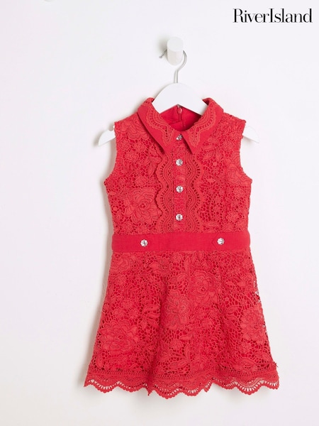 Roșu - River Island Fete Lace Guler Rochie tip cămașă (H13737) | 268 LEI