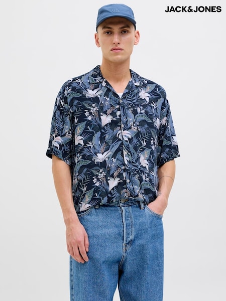 JACK & JONES Blue Tropical Print Short Sleeve Resort Shirt (H13754) | €37
