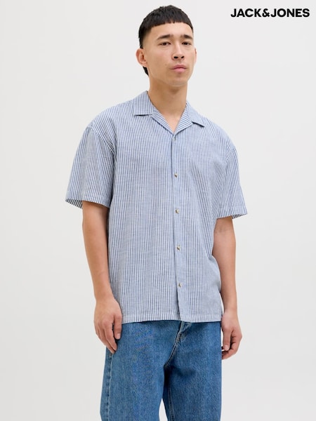 JACK & JONES Blue Short Sleeve Striped Resort Shirt (H13758) | €40