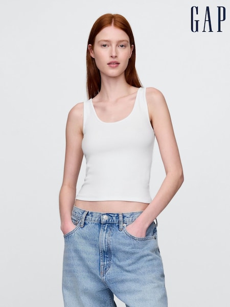 Alb - Gap Vestă modernă din bumbac și modal Tricou decoltat Bluze tip bustieră (H13790) | 89 LEI