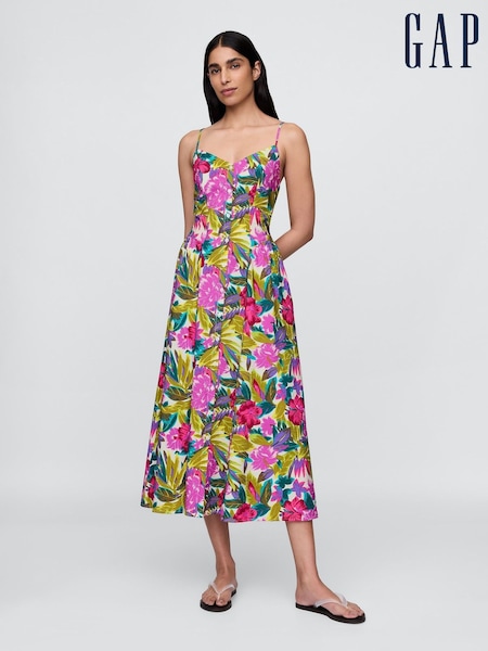 Gap White/Pink Floral Floral V-Neck Midi Dress (H13806) | €106