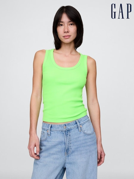Gap Green Neon Ribbed Knit Cotton Stretch Scoop Vest (H13807) | €23