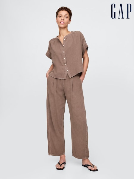 Gap Brown 100% Cotton Crinkle Gauze Easy Barrel Trousers (H13809) | €69