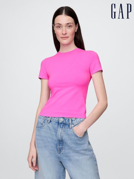Roz - Gap CloseKnit Jersey Mânecă scurtă Guler rotund Tricou (H13811) | 104 LEI
