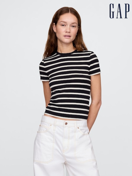 Schwarz-weiß gestreift - Gap CloseKnit Kurzarm-T-Shirt mit Rundhalsausschnitt aus Jersey (H13831) | 25 €