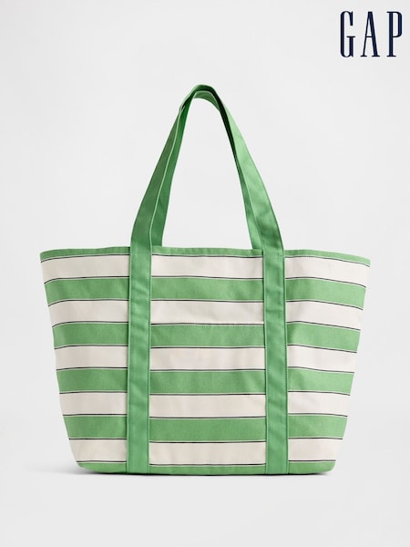 Gap Green & White Canvas Stripe Tote Bag (H13838) | €52