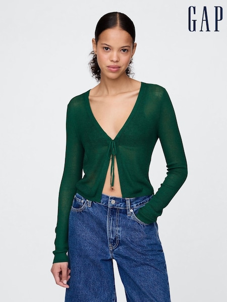 zelena - Gap Sheer Rib Cropped Tie-Front Cardigan (H13852) | € 52