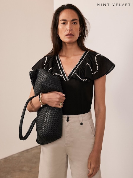 Mint Velvet Contrast Embroidered 100% Cotton Blouses (H13901) | €78
