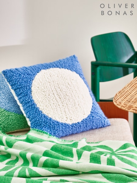 Oliver Bonas Blue Cream Circle Boucle Cushion Cover (H13921) | €45