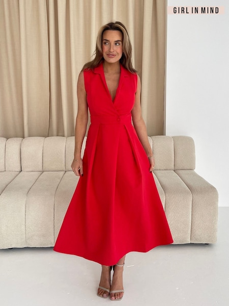 Girl In Mind Red Cameron Collared Tailored Shirt Dress (H13939) | ₪262