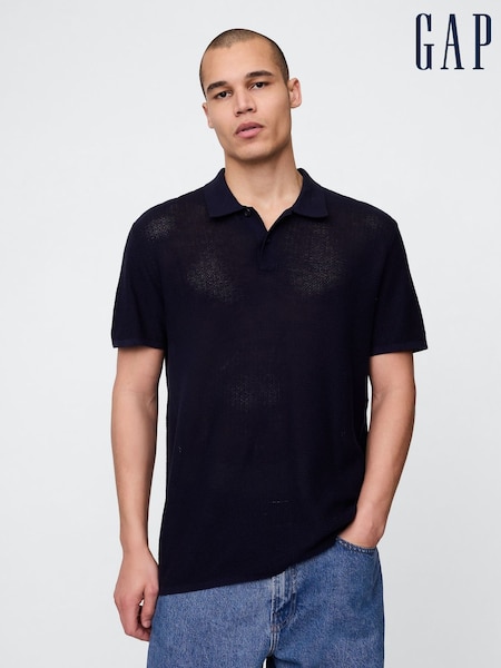 Gap Navy/Blue Textured Crochet Short Sleeve Polo Shirt (H13993) | €46