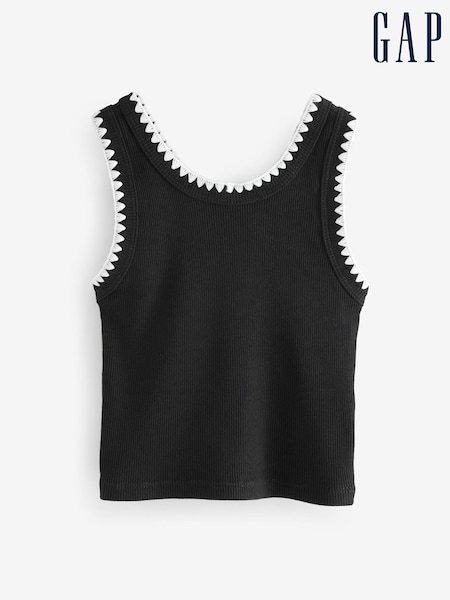 Gap Black/White Cotton Ribbed Sleeveless Vest Top (4-13yrs) (H14019) | €11