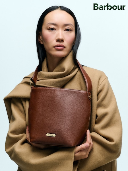 Barbour® Brown Cedar Leather Bucket Bag (H14052) | 880 QAR