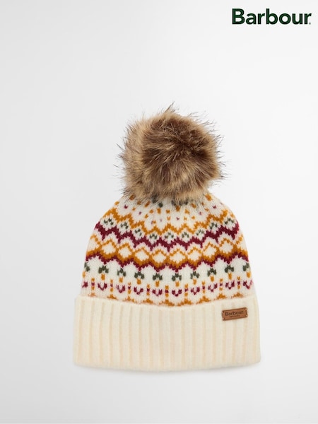 Barbour® Cream Kingsford Fairisle Pom Beanie Hat (H14083) | €37