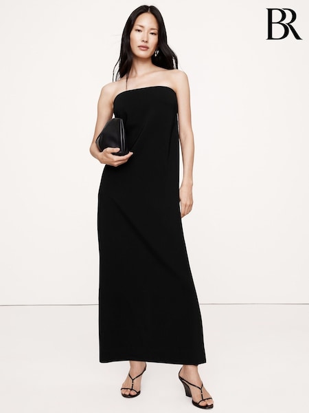 Banana Republic Black Stretch-Crepe Strapless Long Midi Dress (H14088) | €249