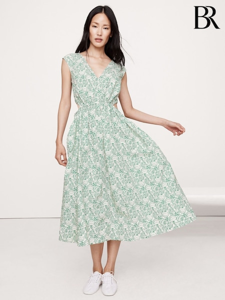 Banana Republic Green Cotton Poplin Side Cut-Out Midi Dress (H14090) | €144