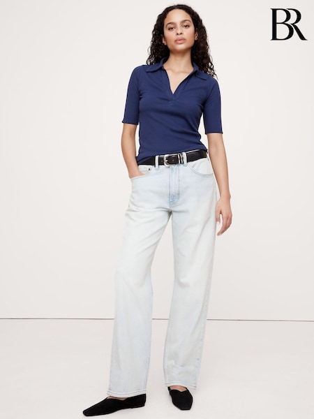 Laivasto Sininen - Banana Republic Ribbed Elbow-Sleeve Pikeepaidat (H14091) | €63