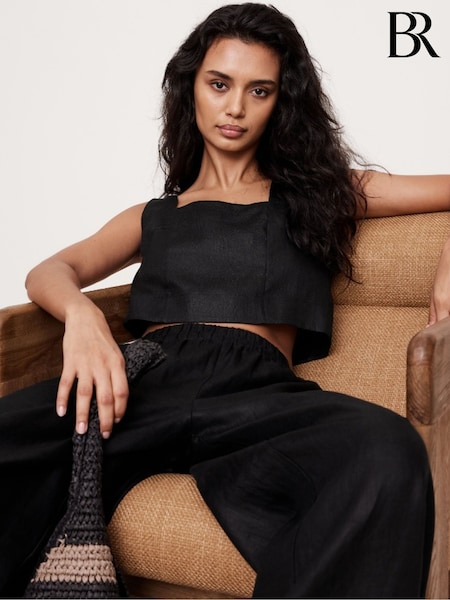 Banana Republic Black Linen Square-Neck Cropped Tank Top (H14096) | €70