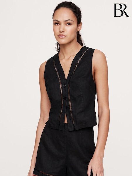 Banana Republic Black 100% Linen Lace-Trim Vest Top (H14107) | €98